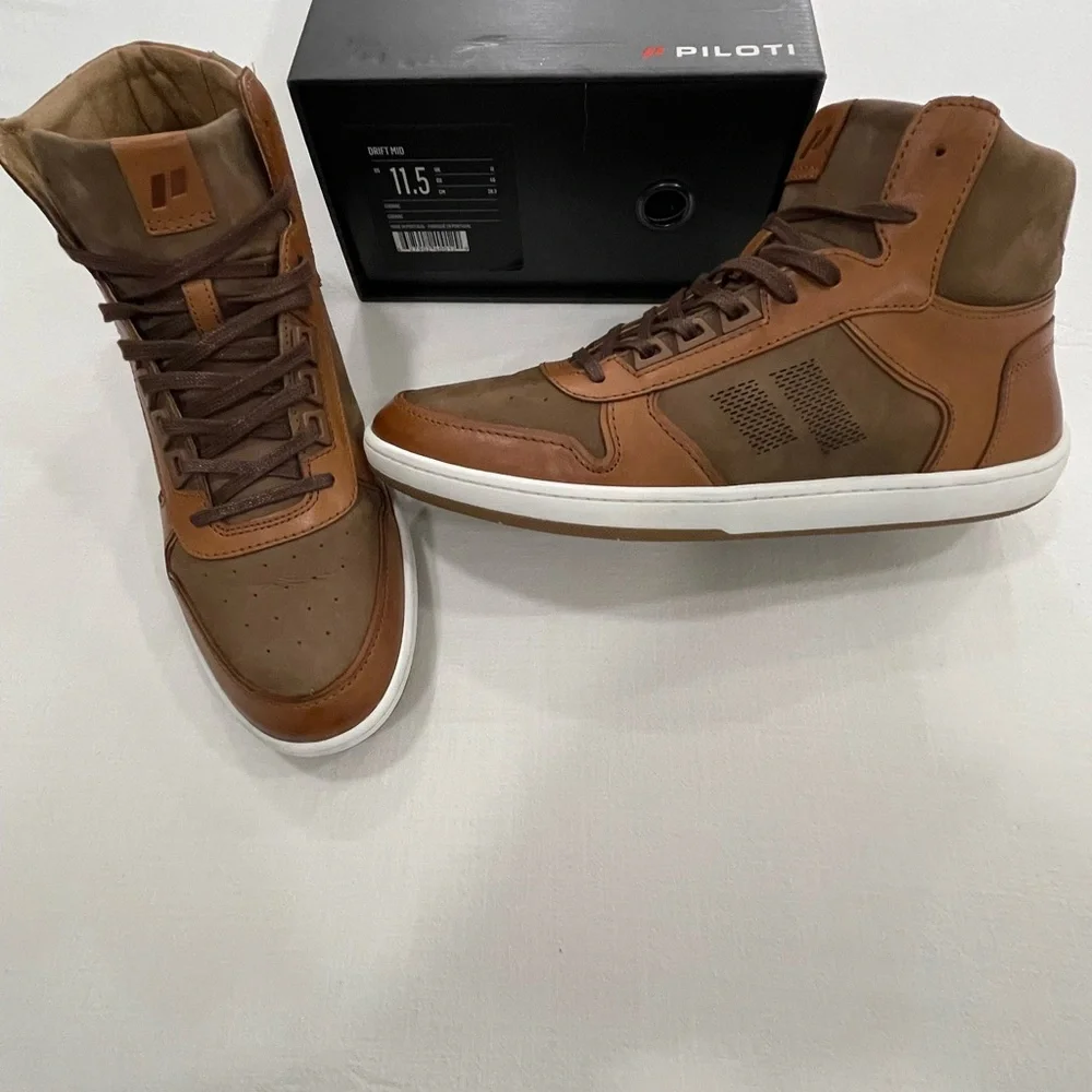 Piloti Mid  Drift Cognac Brown Leather Sneakers - Picture 3 of 9